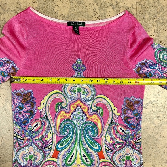 Lauren Ralph Lauren Pink Paisley Print Boat Neck Three-Quarter Sleeve Size M - Picture 9 of 9
